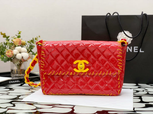 ChanelVinyl Classic Red and Yellow Shoulder bag For Women 29cm/11.5in