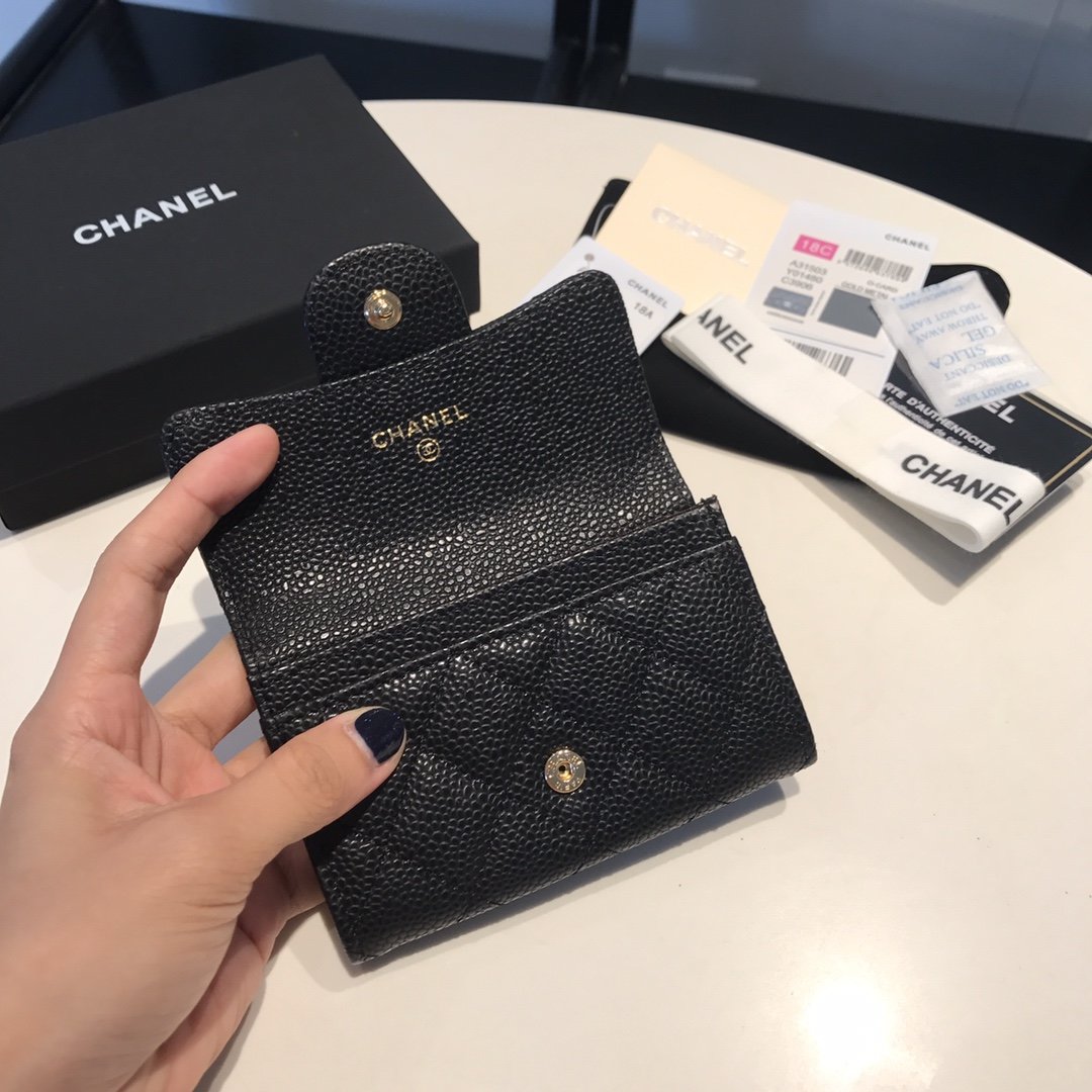 CHL Classic Card Holder Gold Toned Hardware Black For Women, Women&#8217;s Wallet 4.5in/11.5cm