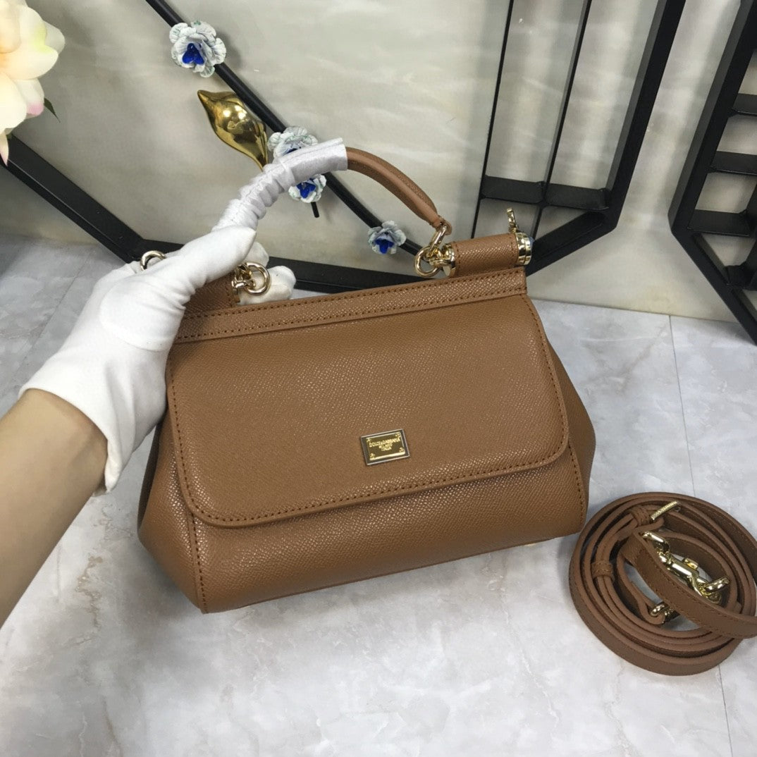 DG Medium Sicily Handbag In Dauphine Brown For Women 10.2in/26cm DG BB4347A10018M417