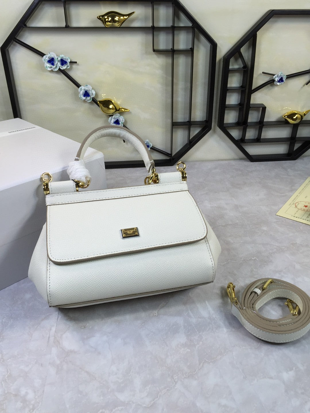 DG Medium Sicily Handbag In Dauphine White For Women 10.2in/26cm DG BB4347A100180001