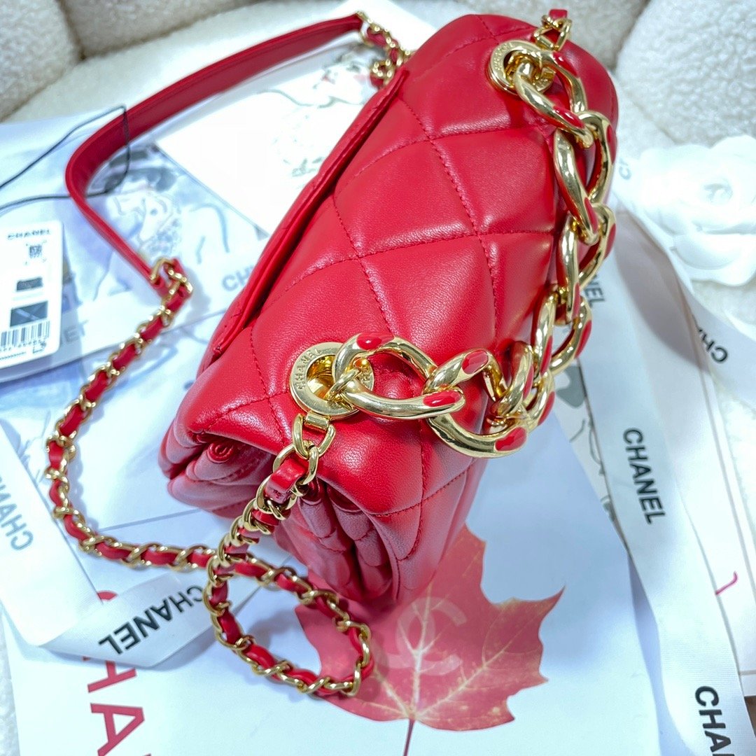 ChanelMini Flap Bag Gold Hardware Red For Women, Women&#8217;s Handbags, Shoulder Bags 6.7in/17cm AS3365