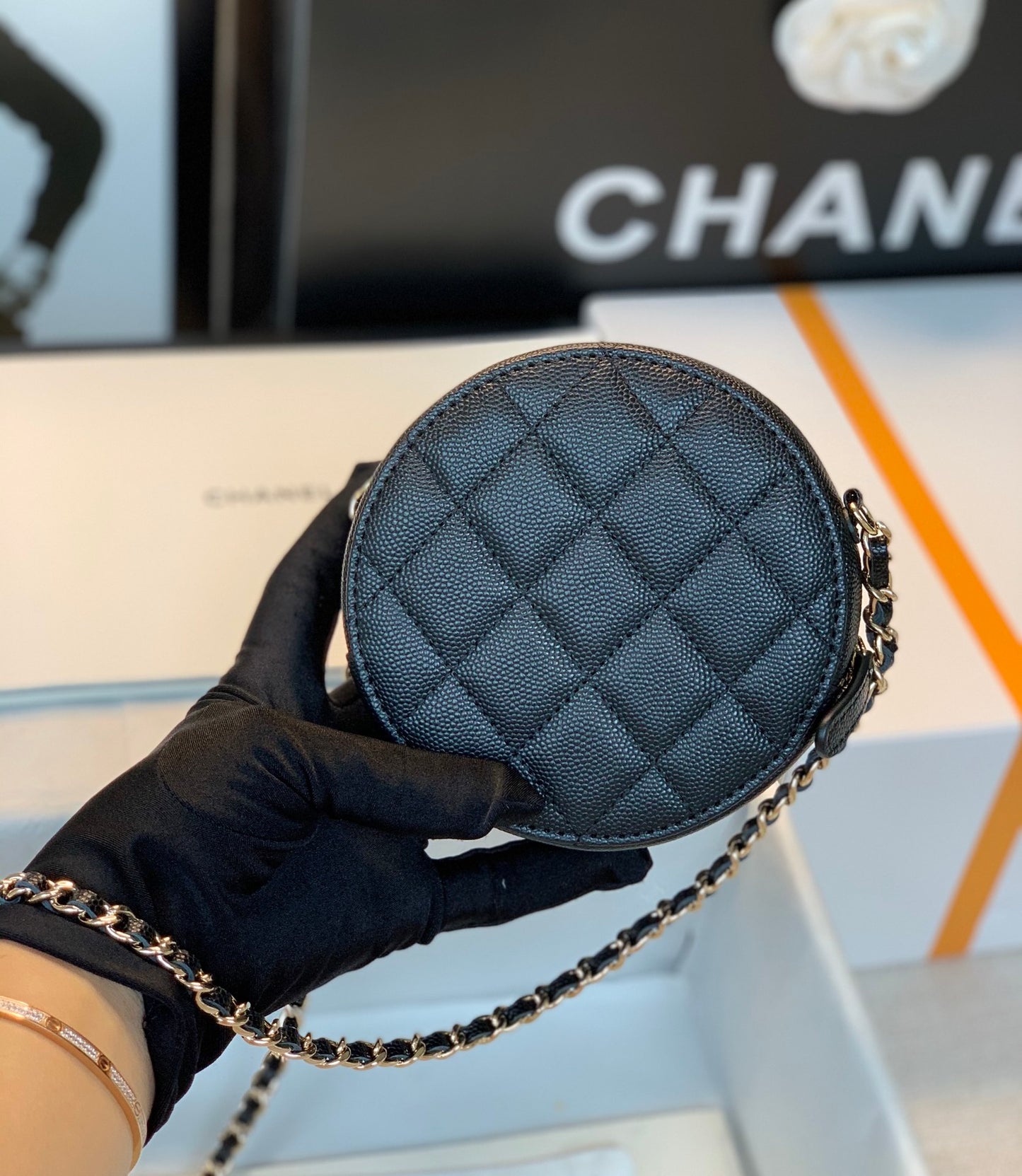 ChanelRound Bag Crossbody  Black For Women 4.7in/12cm