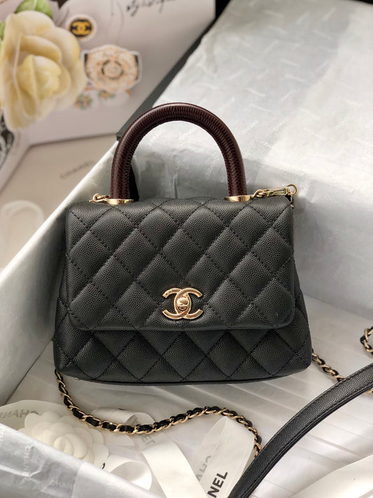 Chanel Classic Mini Flapbag Top Handle Black For Women 7.5in/19cm