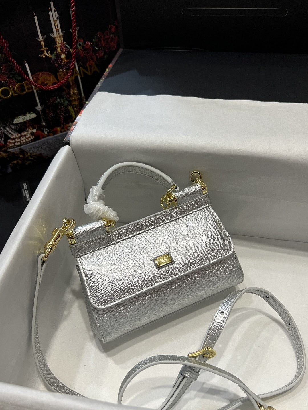 DG Small Sicily Bag In Dauphine Silver For Women 7.5in/19cm DG 