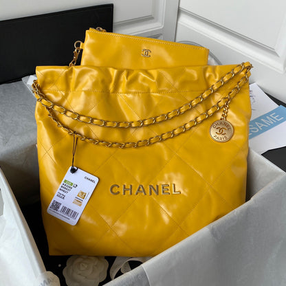 CHL 22 Handbag Gold Hardware Shiny Yellow For Women, Women&#8217;s Handbags, Shoulder Bags 16.5in/38cm AS3261