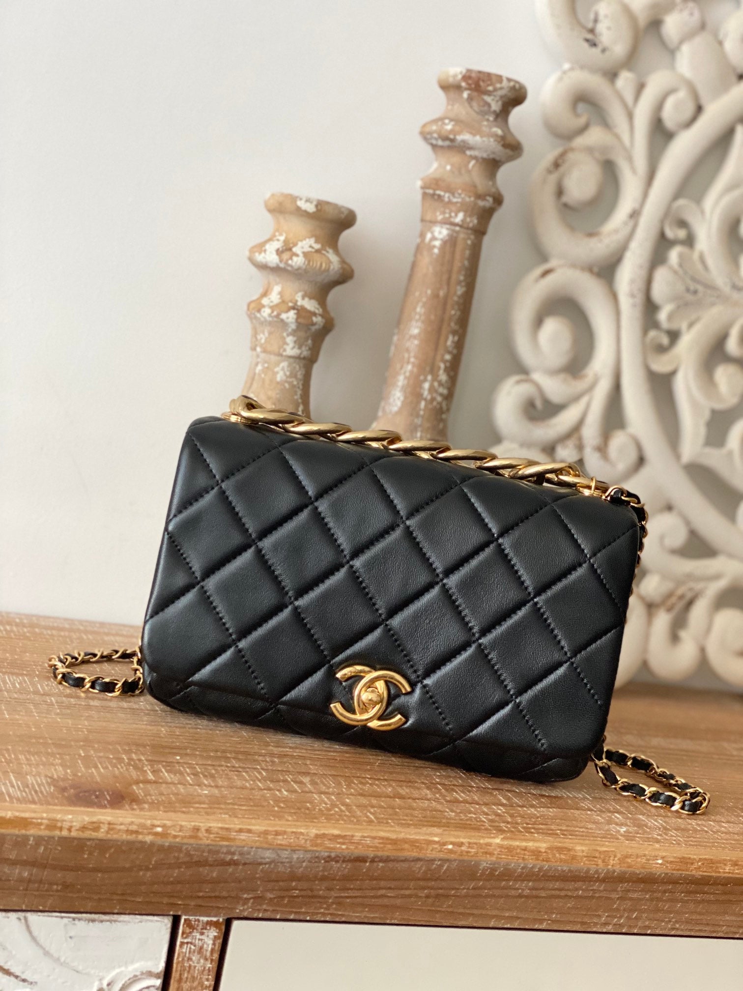 ChanelLarge Flap Black Bag For Women 23cm/9in