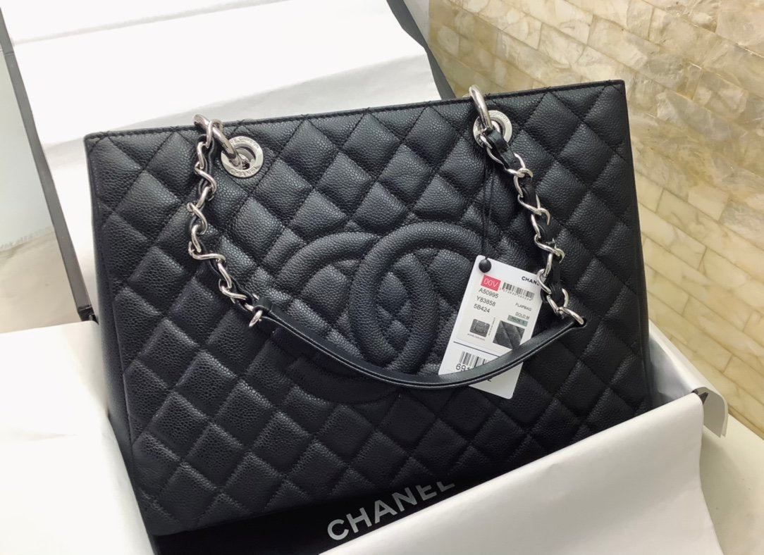 Chanel Classic Tote Bag Silver Hardware Black For Women 13.3in/34cm