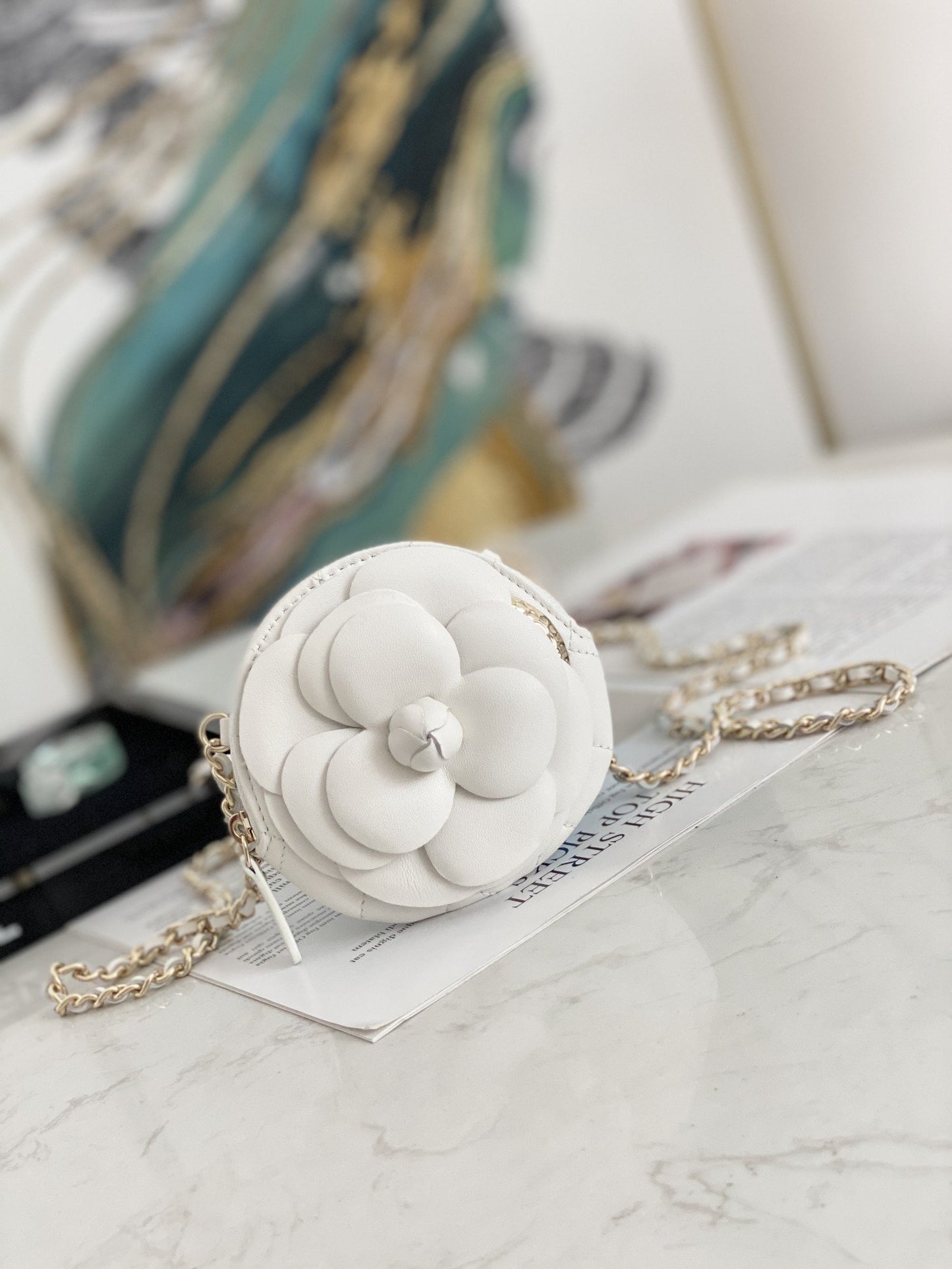 CHL Camellia Clutch With Chain White Bag For Women 11cm/4in