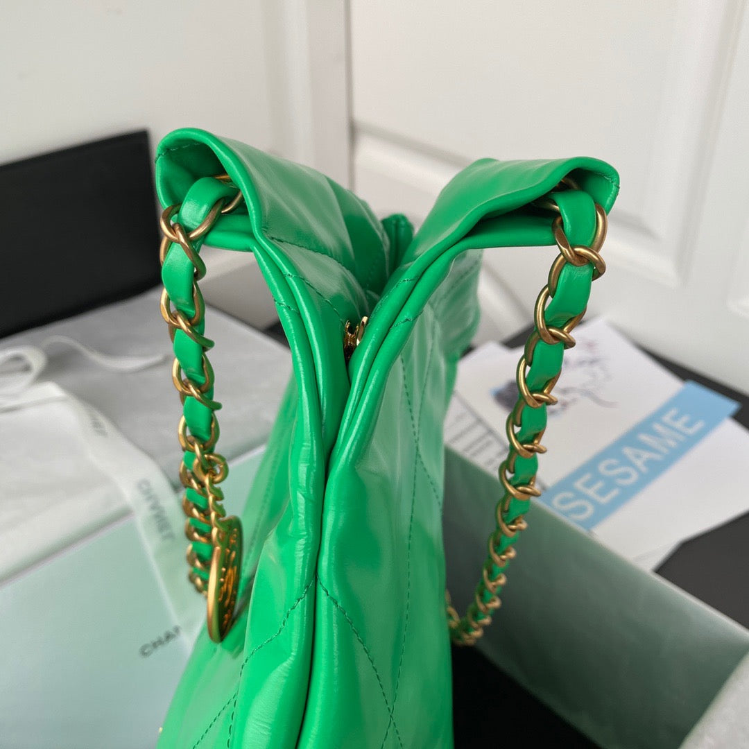 CHL 22 Handbag Gold Hardware Shiny Green For Women, Women&#8217;s Handbags, Shoulder Bags 16.5in/38cm AS3261