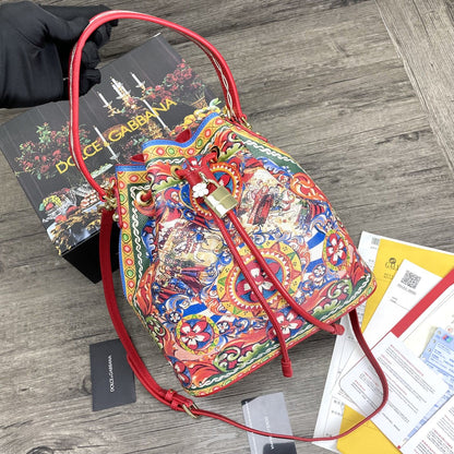 DG Print Crespo Bucket Bag Multicolor With Branded Plate For Women DG Bag