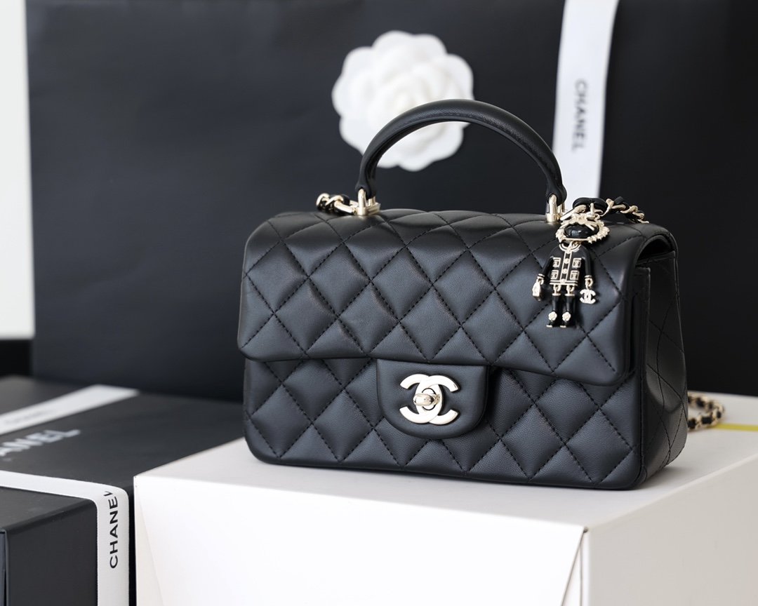 ChanelMini Flapbag With Top Handle Black For Women 7.8in/20cm