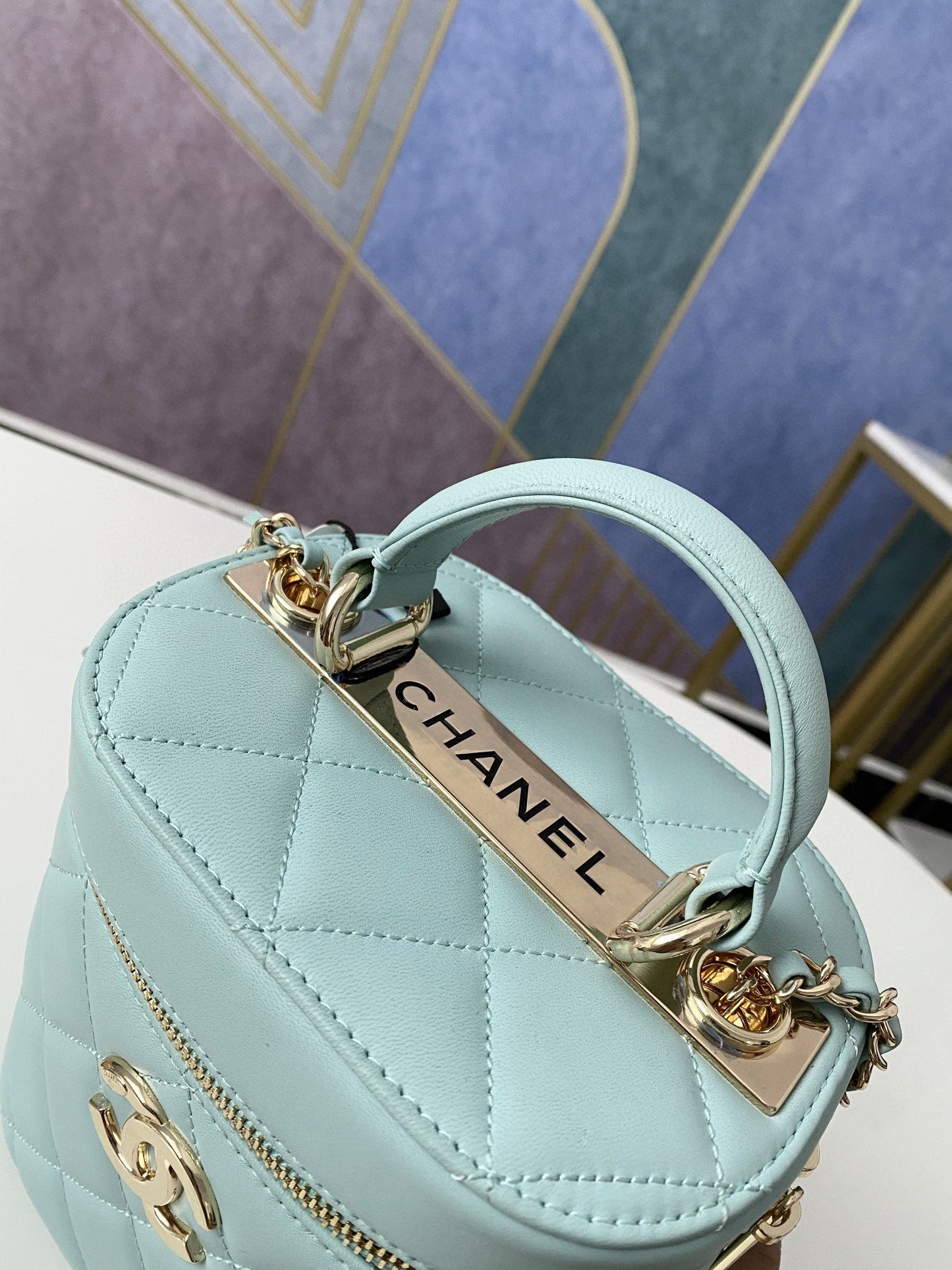 ChanelVanity Case Gold Hardware Light Green For Women, Women&#8217;s Handbags, Shoulder Bags 9.4in/24cm 