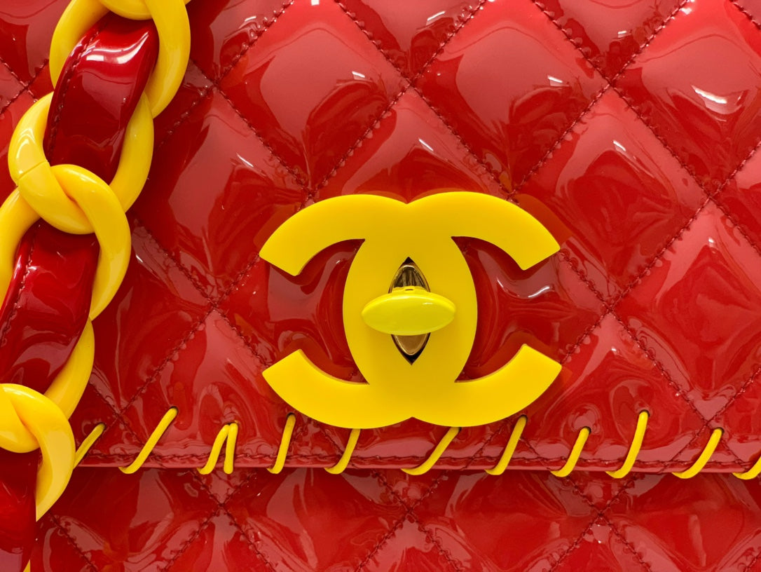 ChanelVinyl Classic Red and Yellow Shoulder bag For Women 29cm/11.5in