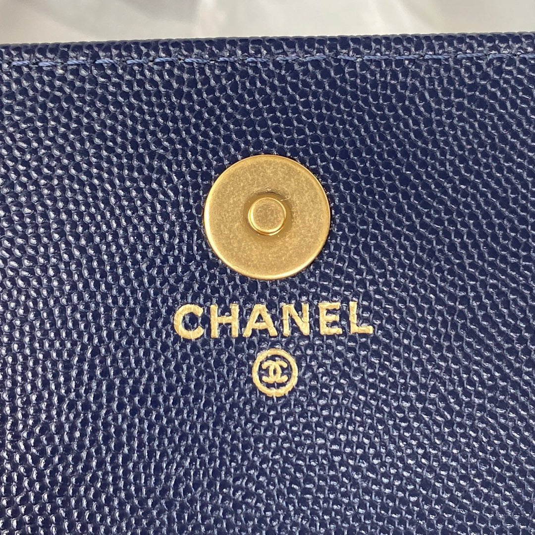 Chanel Clutch With Chain Gold Hardware Grained Shinny Navy Blue For Women, Women&#8217;s Handbags, Shoulder Bags 4.7in/12cm AP2857