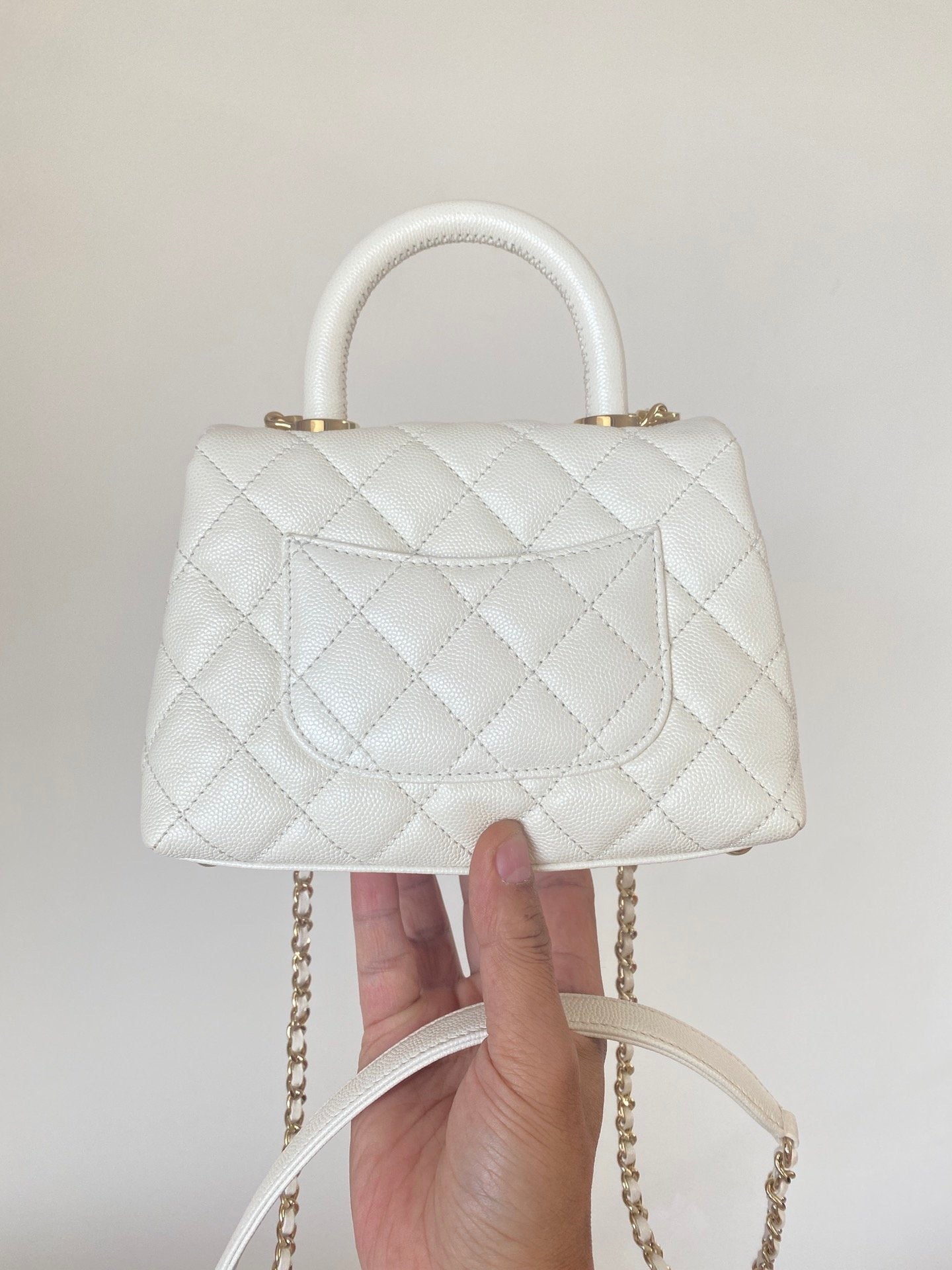 ChanelMini Flap Bag Top Handle White For Women 7.5in/19cm