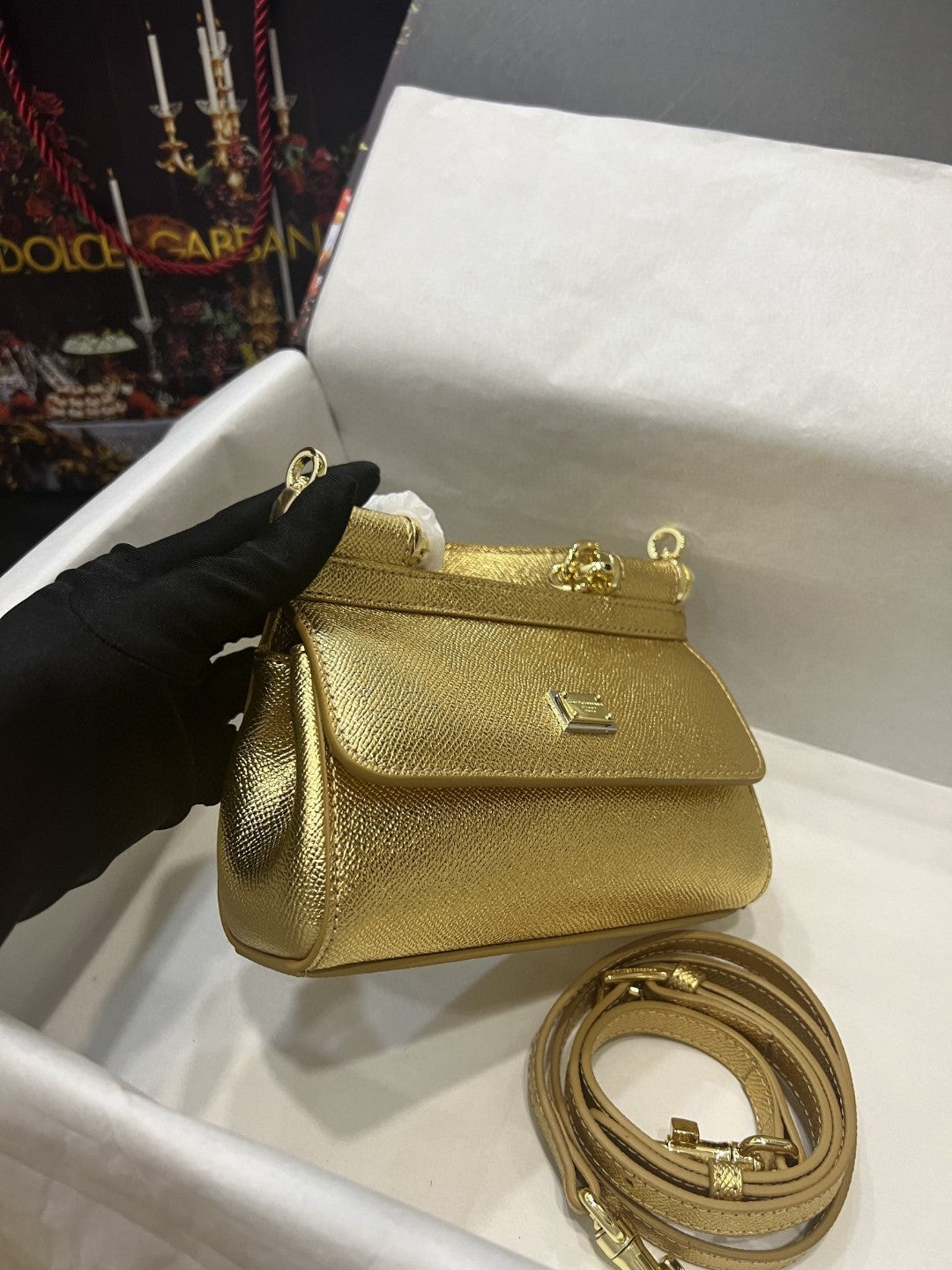 DG Small Sicily Bag In Dauphine Gold For Women 7.5in/19cm DG 