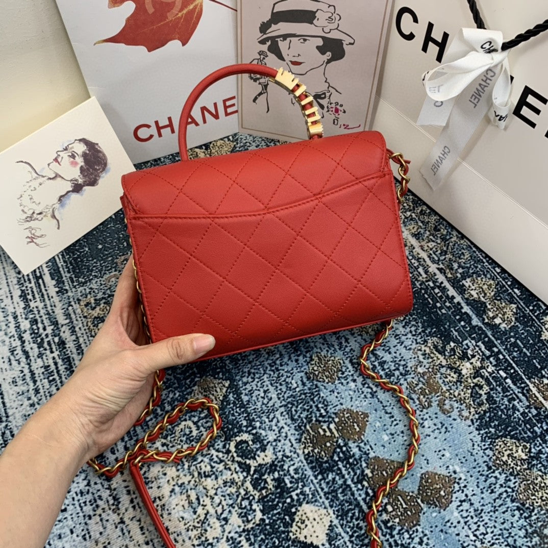 ChanelSmall Flap Bag With Top Handle Gold Hardware Red For Women, Women&#8217;s Handbags, Shoulder Bags 7.9in/20cm AS2059