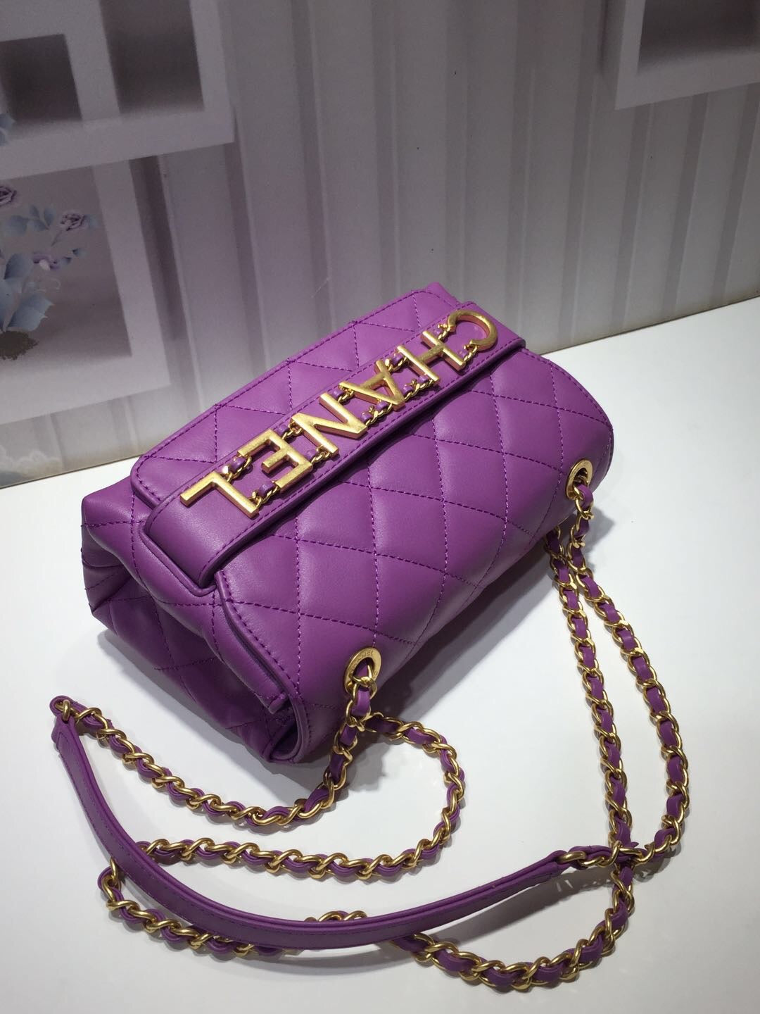 ChanelFront Logo Small Flap Bag Gold Hardware Purple For Women, Women&#8217;s Handbags, Shoulder Bags 8.2in/21cm AS1490