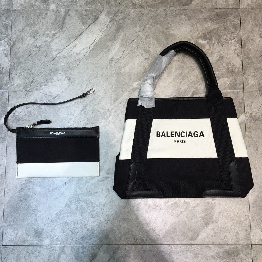 Balen Navy XS Tote Bag In Black And White, For Women,  Bags 12.6in/32cm