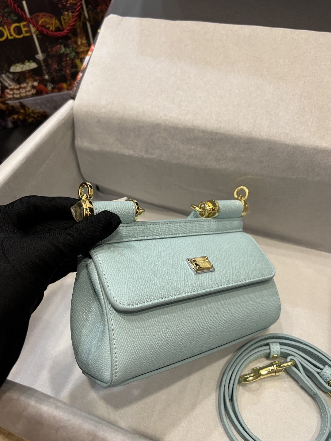 DG Small Sicily Bag In Dauphine Azure For Women 7.5in/19cm DG