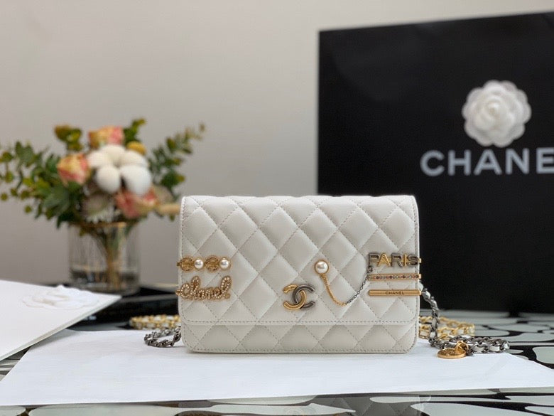 ChanelFlap Bag White For Women 7.4in/19cm