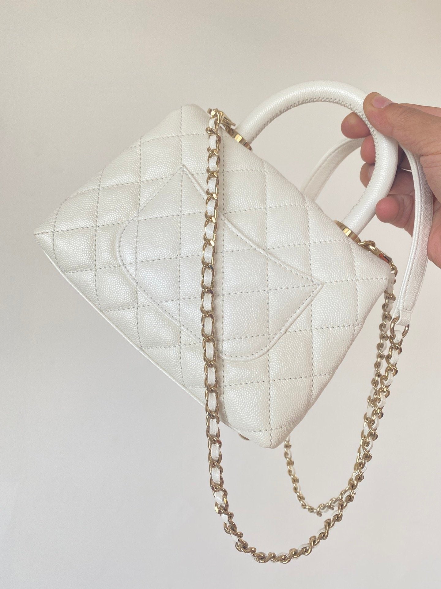 ChanelMini Flap Bag Top Handle White For Women 7.5in/19cm