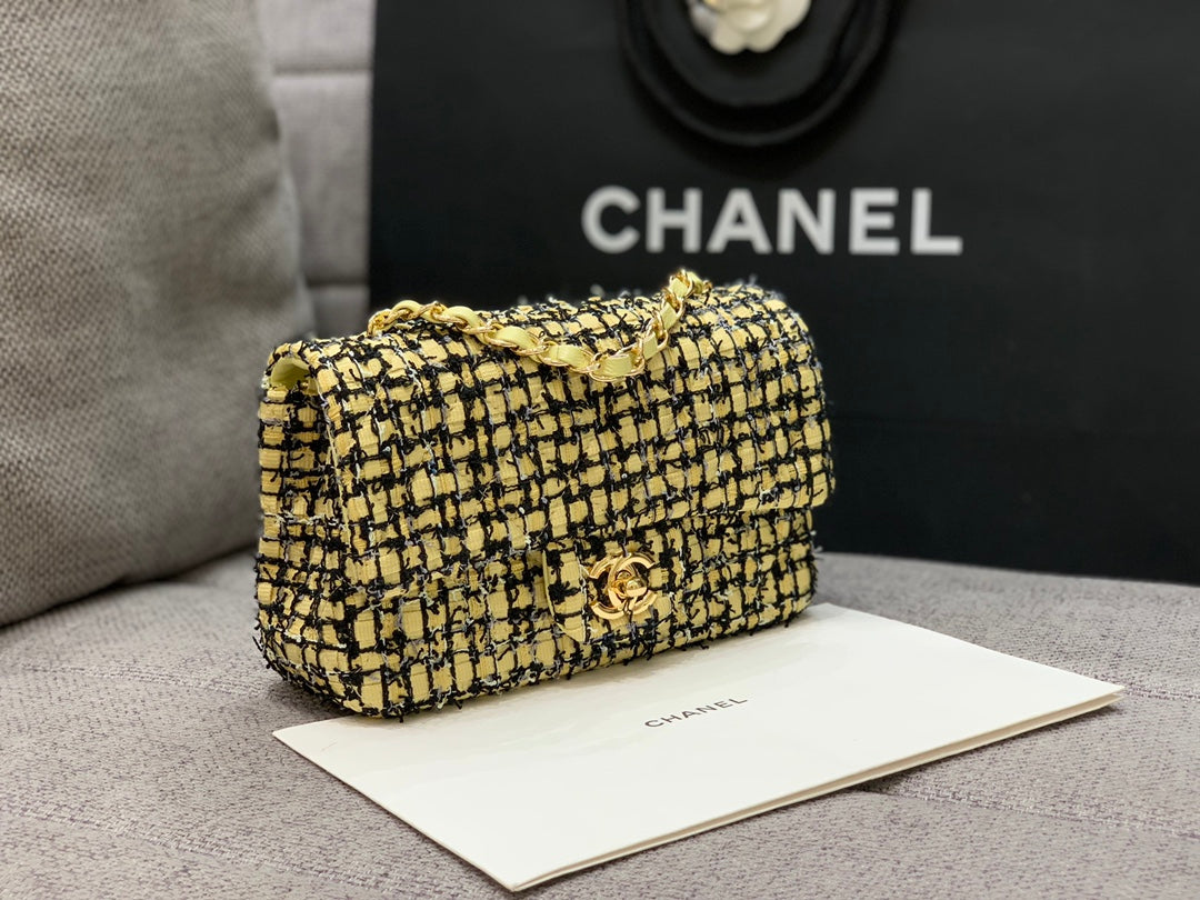 ChanelMini Yellow Tweed Flap Bag For Women 20cm/7.5in