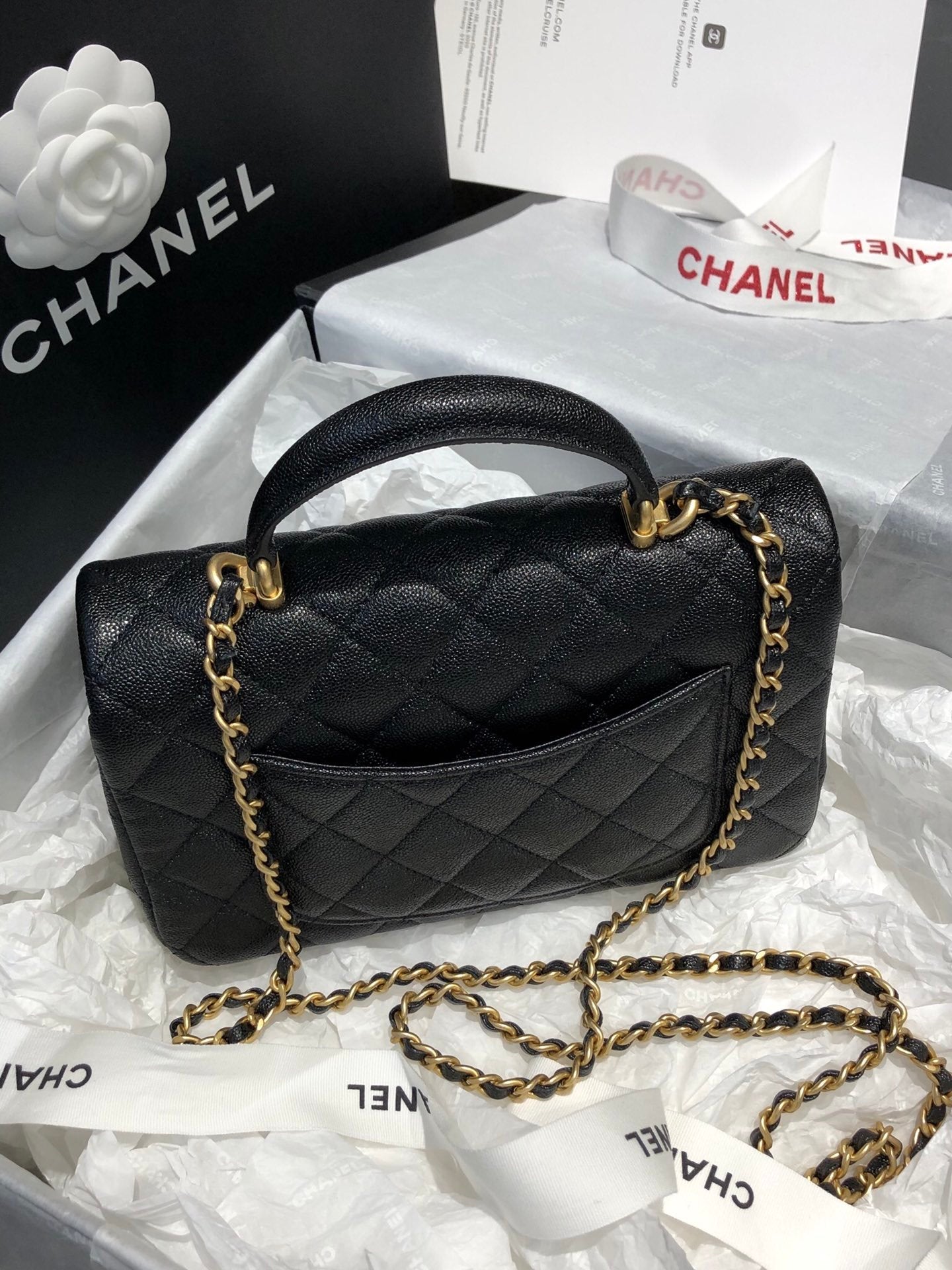 ChanelMini Flap Bag With Top Handle Black For Women 7.8in/20cm