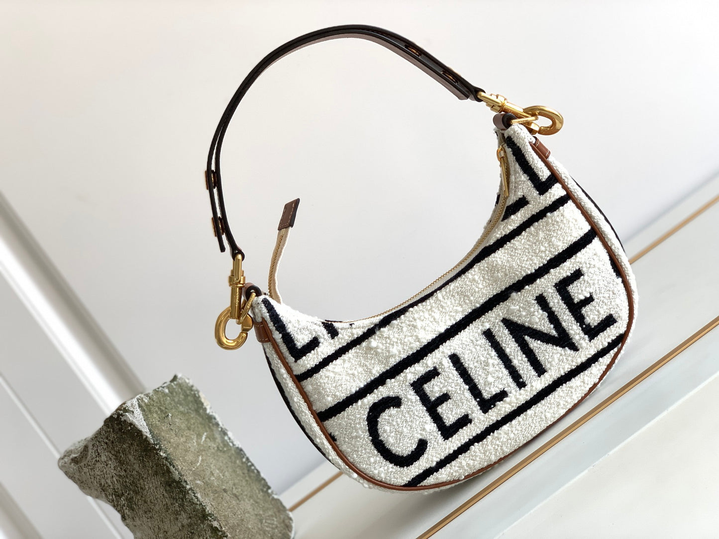 CE Medium Ava Strap Bag In Textile With CE All-Over White / Black For Women 9in/23cm 196922EFU.01WB