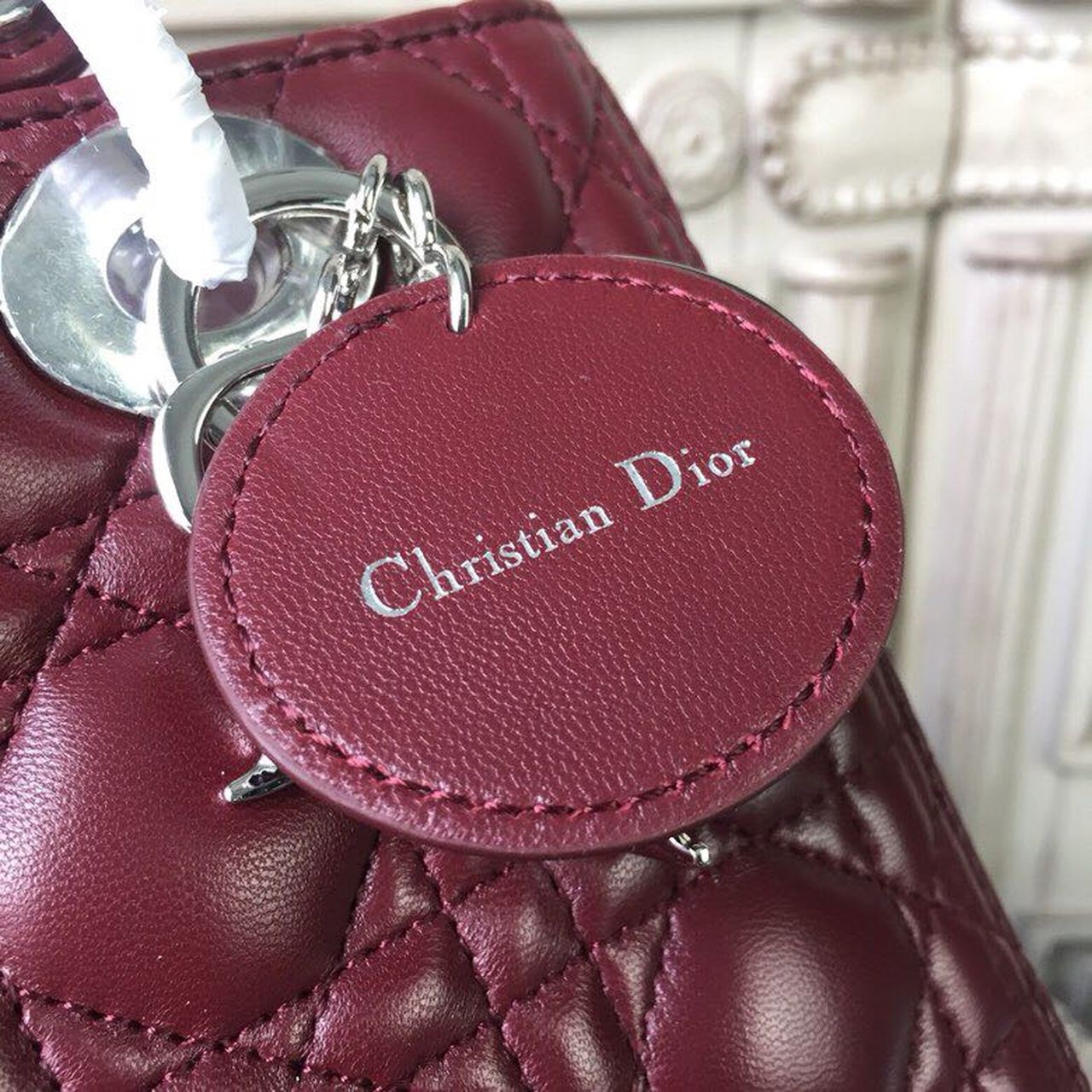 DI Medium Lady Bag Silver Hardware Burgundy For Women 9.5in/24cm CD