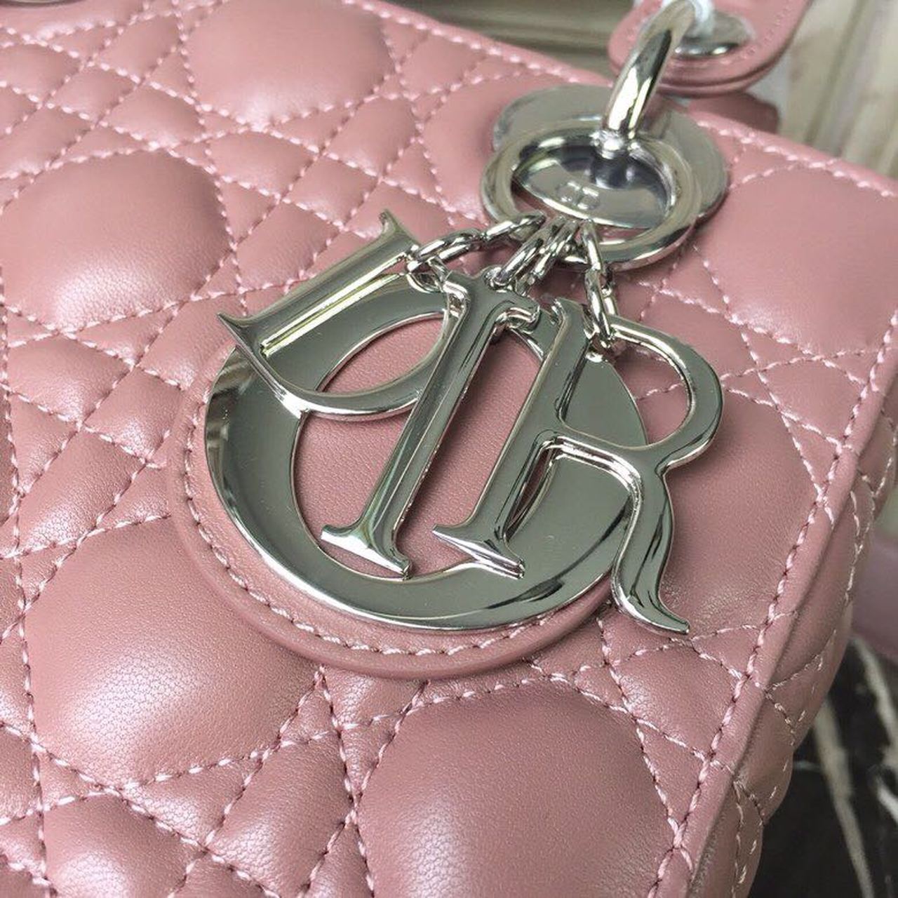 DI Medium Lady Bag Dusty Pink Silver Hardware For Women 20cm/8in CD