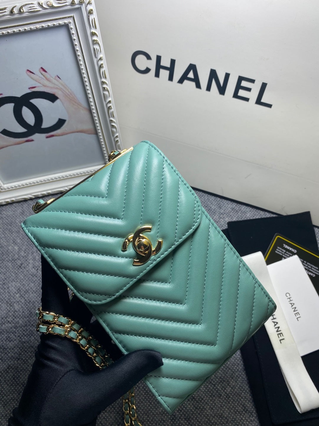 CHL Chevron Trendy CHL Phone Mint Bag For Women 18cm/7in