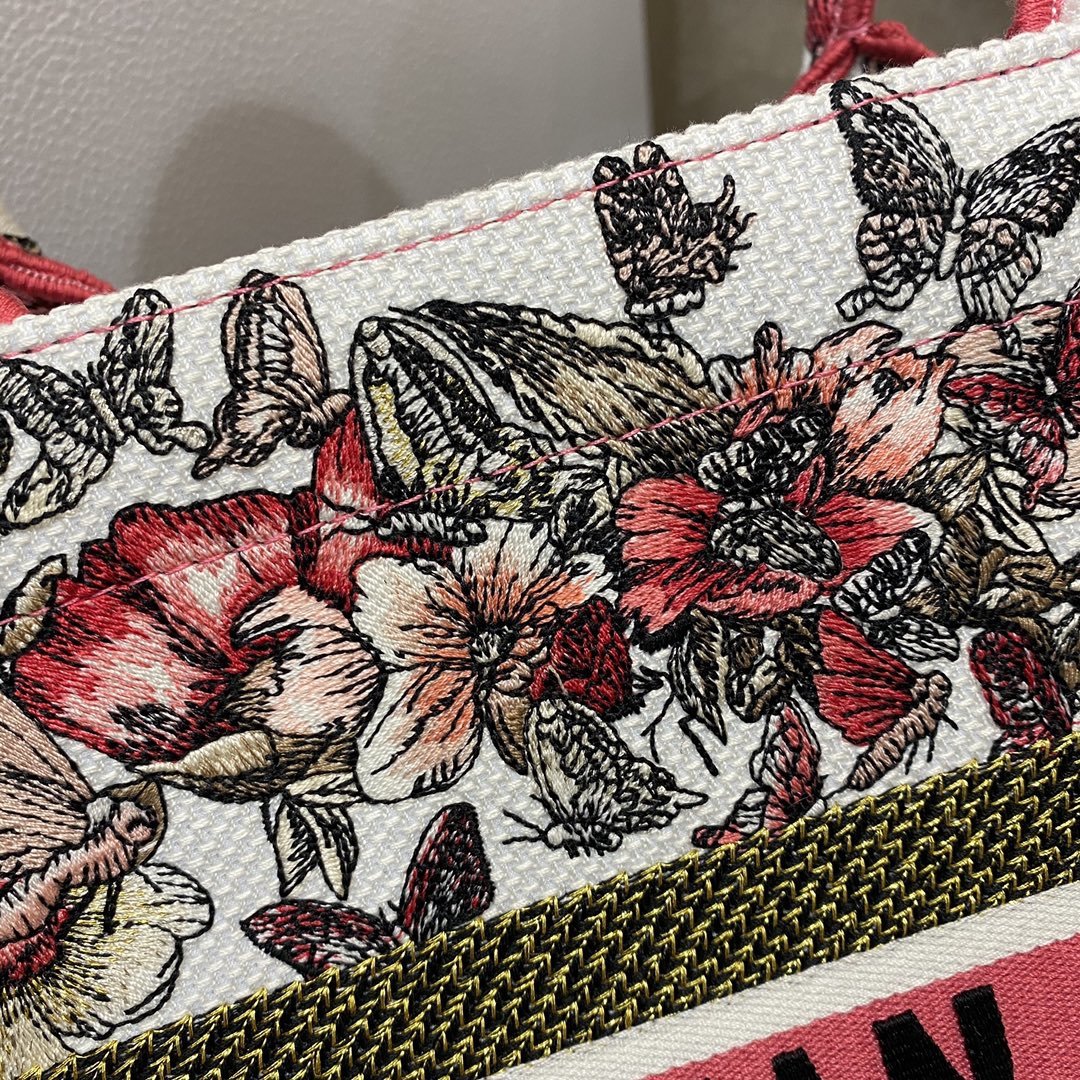 DI Medium Book Tote Multicolor Butterfly Embroidery, Red/White, For Women Women’s Handbags, 36cm CD