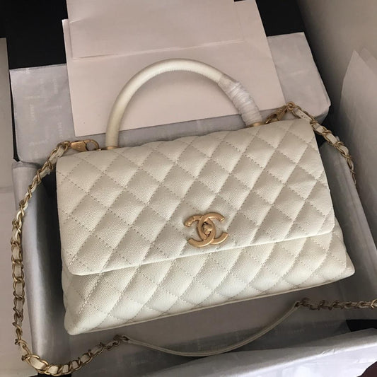 Chanel Coco With Top Handle Bag White For Women 11in/28cm