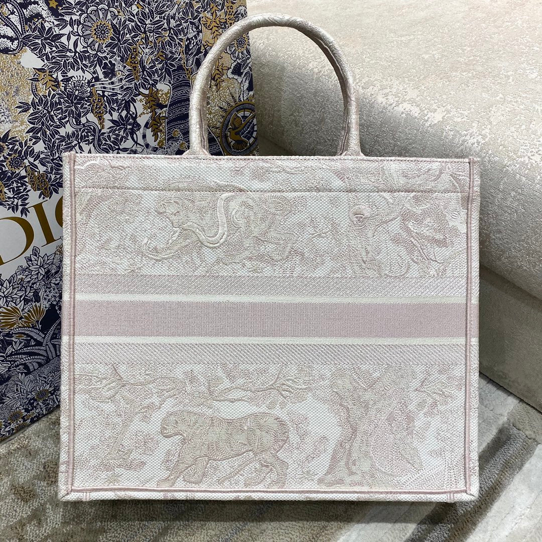 DI Large Book Tote Pink Toile de Jouy Embroidery, Light Pink, For Women Women’s Handbags, 42cm CD M1286ZTDT_M956