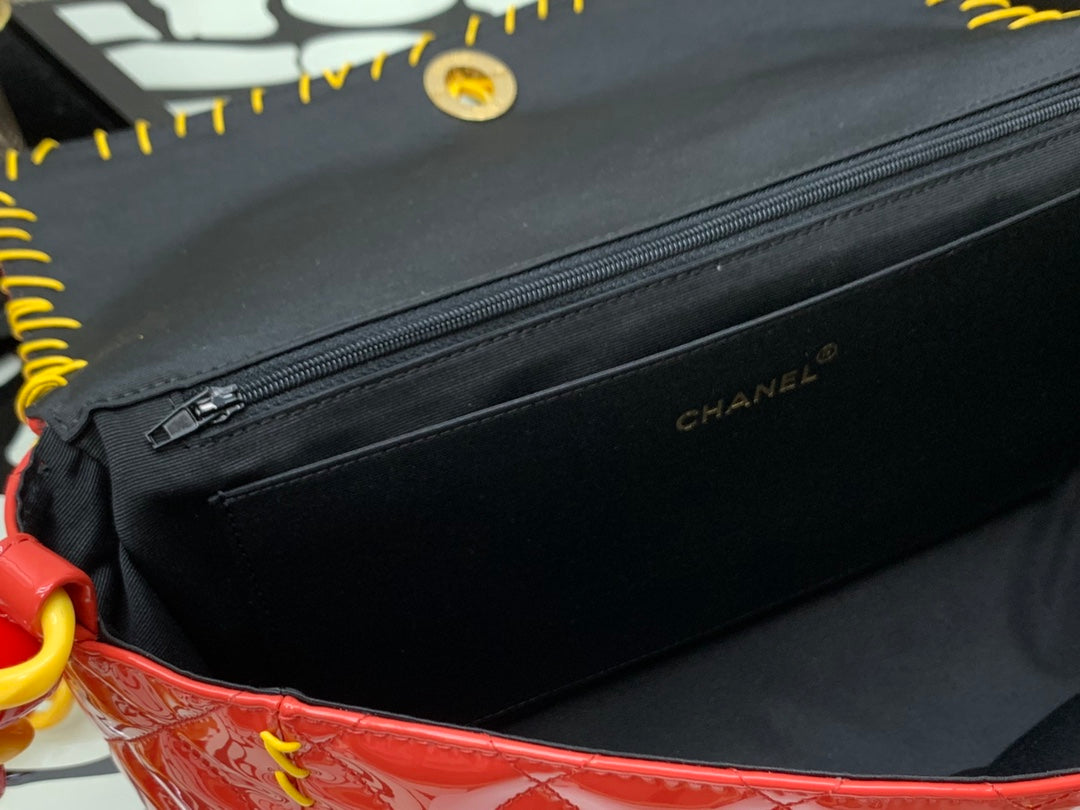 ChanelVinyl Classic Red and Yellow Shoulder bag For Women 29cm/11.5in