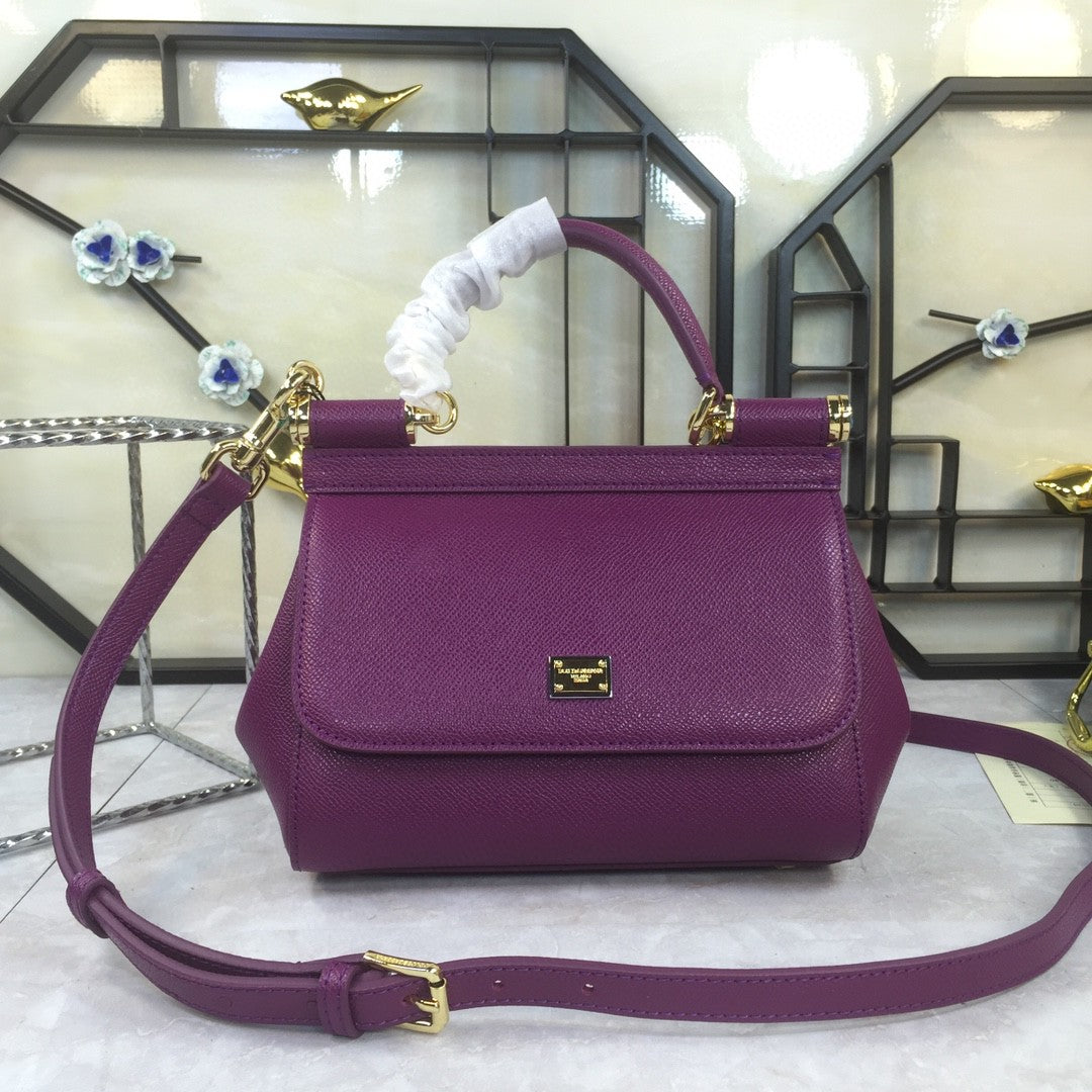 DG Medium Sicily Handbag In Dauphine Violet For Women 10.2in/26cm DG