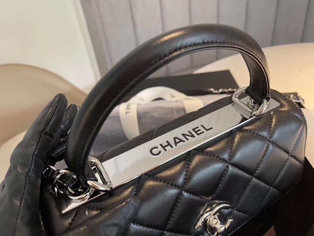 Chanel Classic Flap Bag Silver Hardware Black 9.8in/25cm