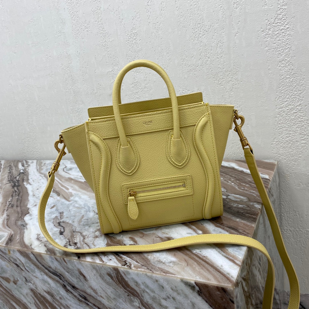 CE Nano LuGucciage Bag In Drummed Yellow For Women 8in/20cm