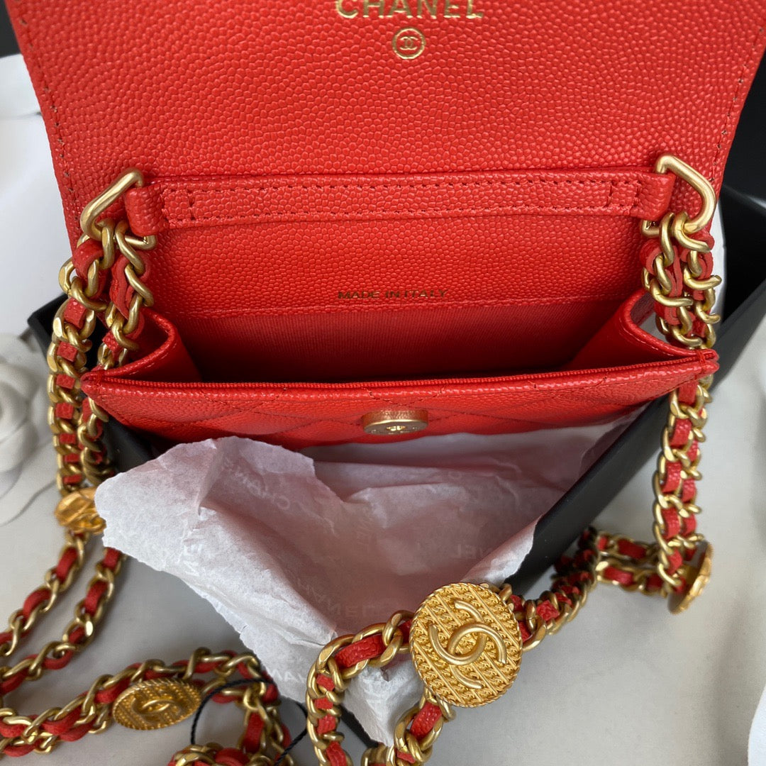 Chanel Clutch With Chain Gold Hardware Grained Shinny Red For Women, Women&#8217;s Handbags, Shoulder Bags 4.7in/12cm AP2857