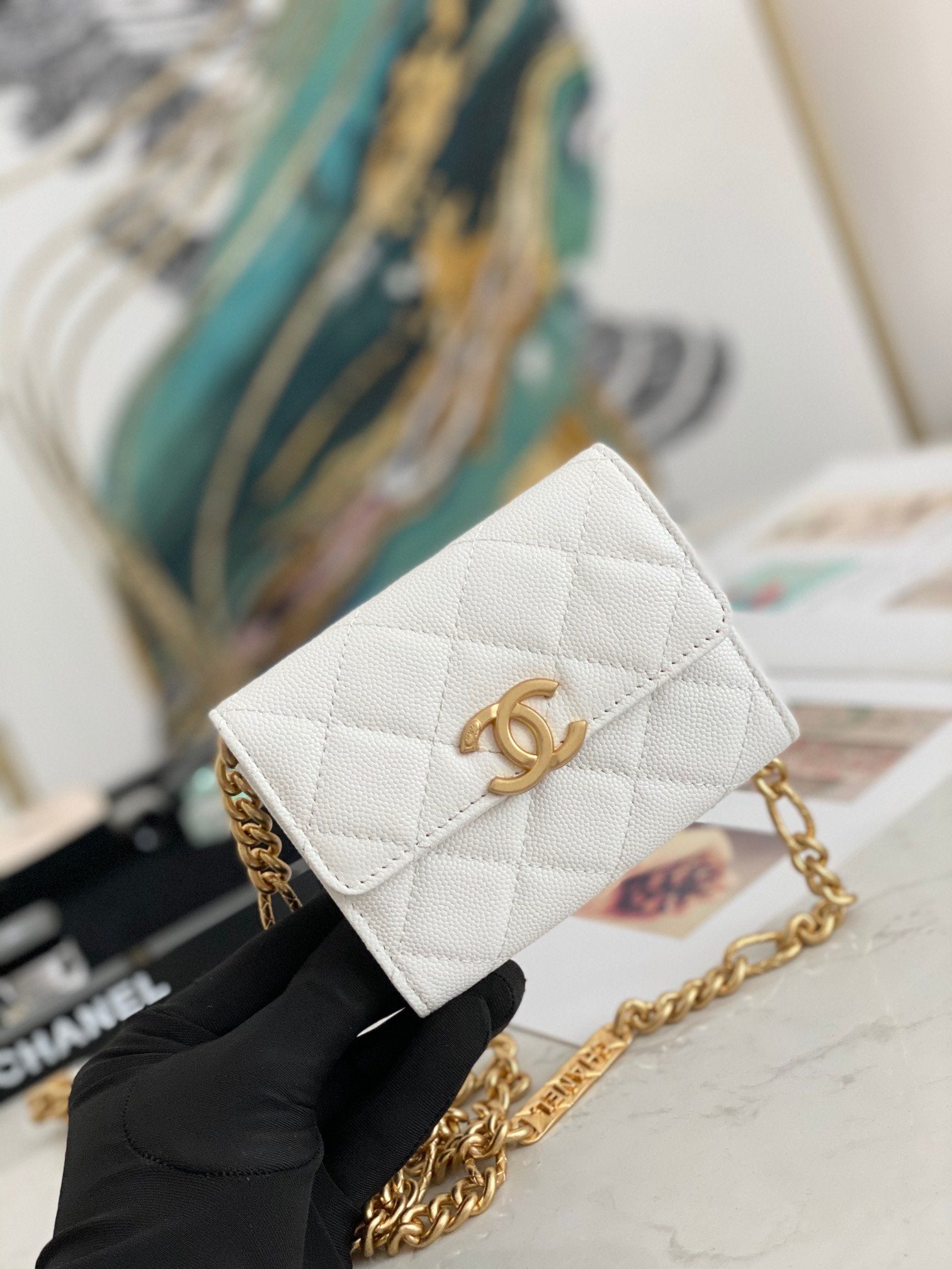 ChanelMini Flap Bag Gold Toned Hardware White For Women 4.7in/12cm