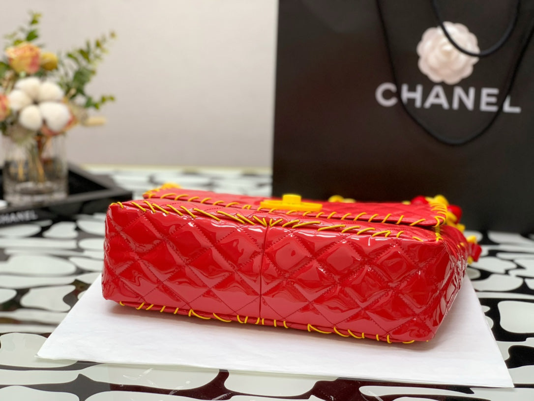 ChanelVinyl Classic Red and Yellow Shoulder bag For Women 29cm/11.5in