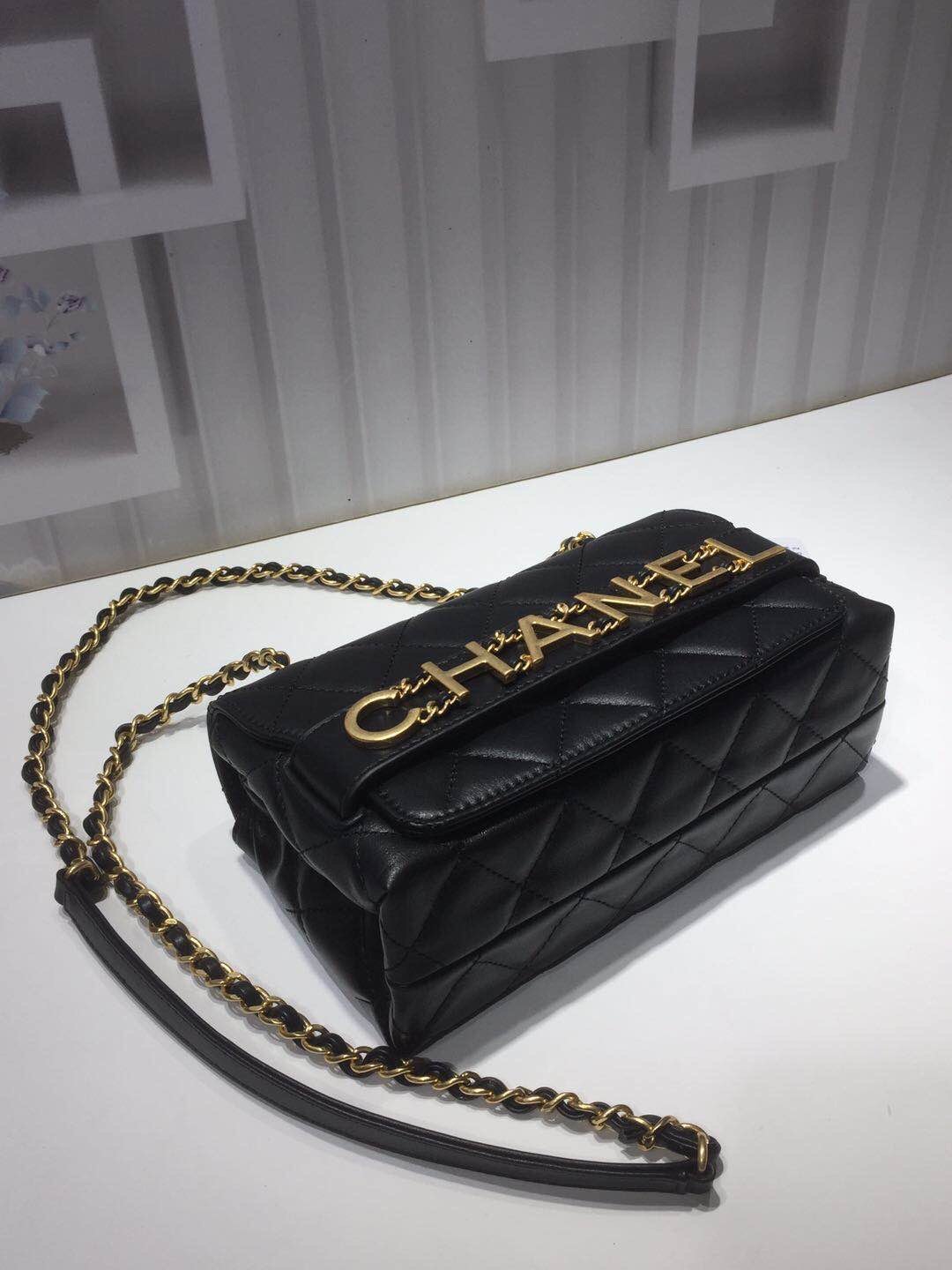 ChanelFront Logo Small Flap Bag Gold Hardware Black For Women, Women&#8217;s Handbags, Shoulder Bags 8.2in/21cmAS1490