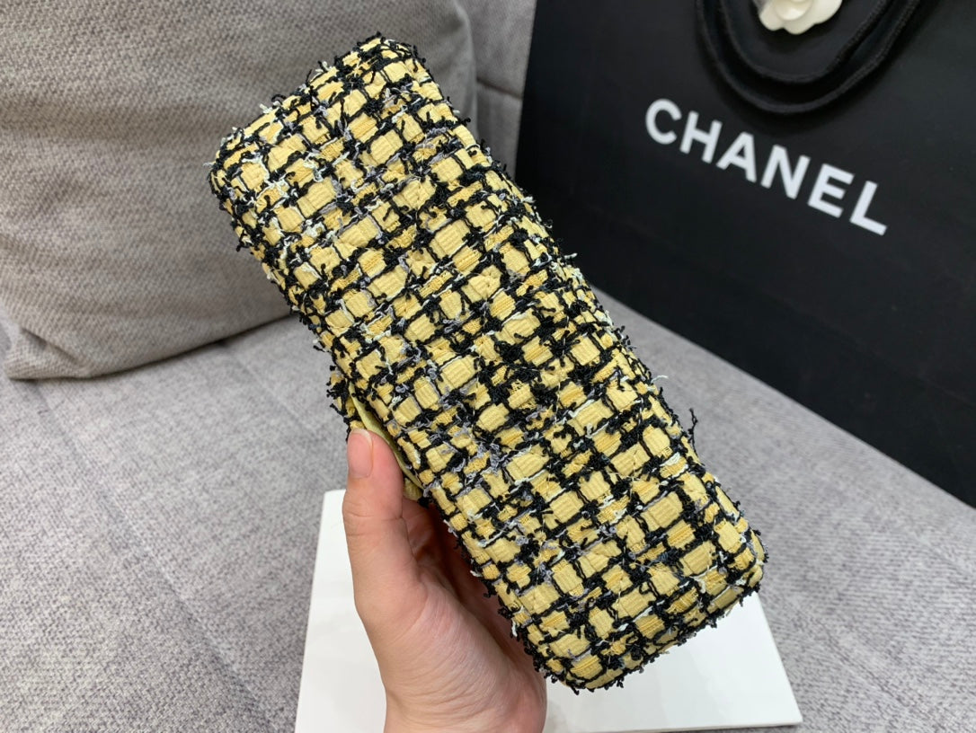 ChanelMini Yellow Tweed Flap Bag For Women 20cm/7.5in