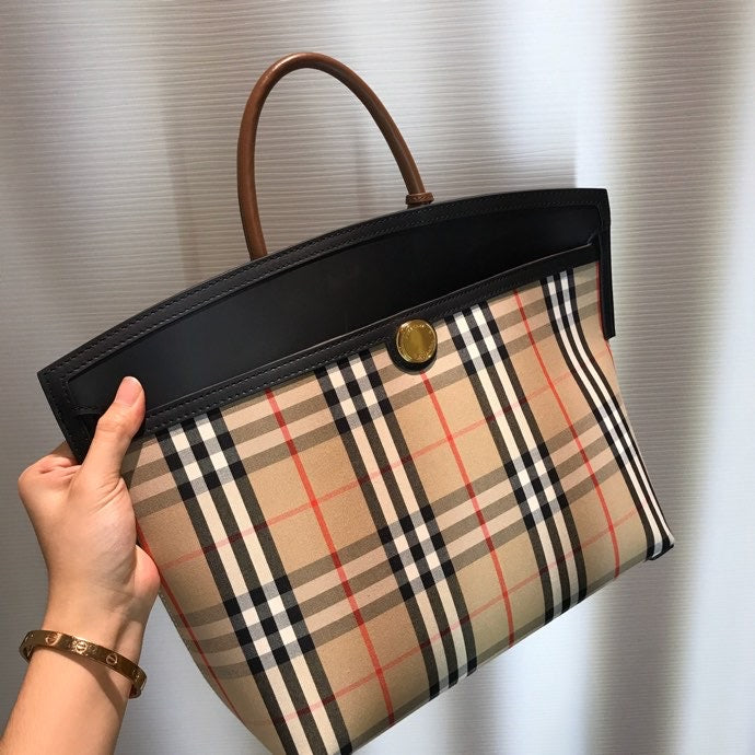 BB Small Vintage Check Society Top Handle Bag For Women, Bags 14.6in/37cm