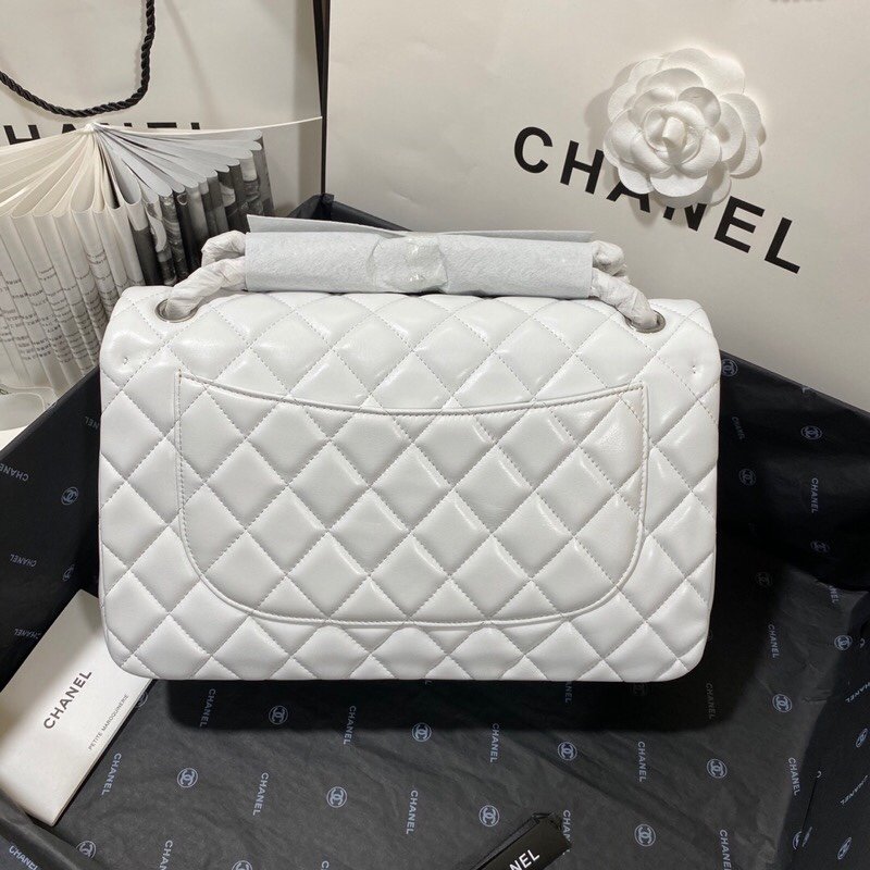 ChanelLarge Classic Handbag Silver Hardware White For Women, Women&#8217;s Handbags, Shoulder Bags 11.8in/30cm