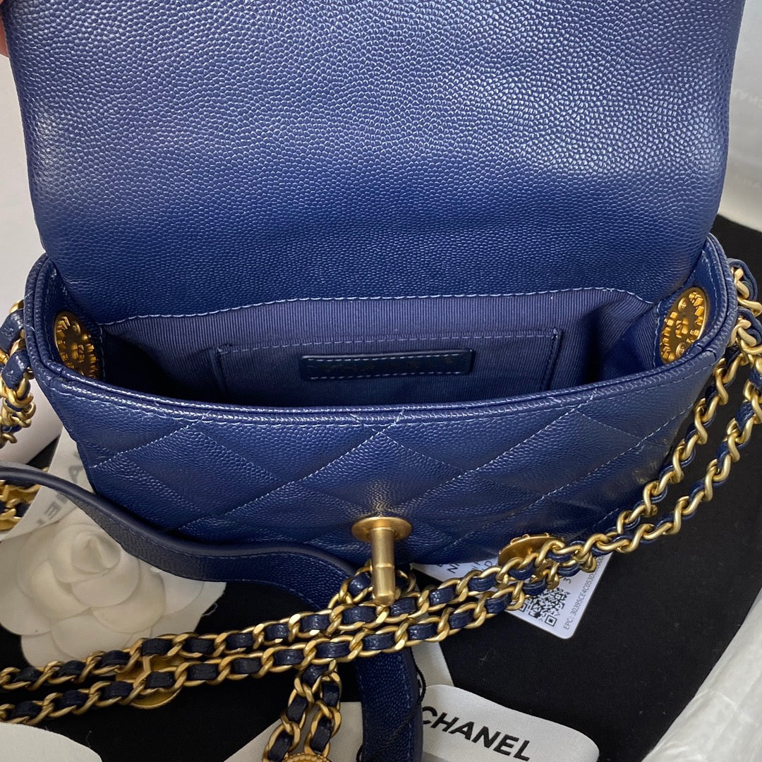 ChanelMini Flap Bag With Top Handle Gold Hardware Navy Blue For Women, Women&#8217;s Handbags, Shoulder Bags 7.9in/20cm AS2431 B08846 NJ532