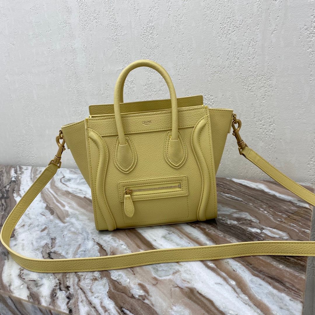 CE Nano LuGucciage Bag In Drummed Yellow For Women 8in/20cm