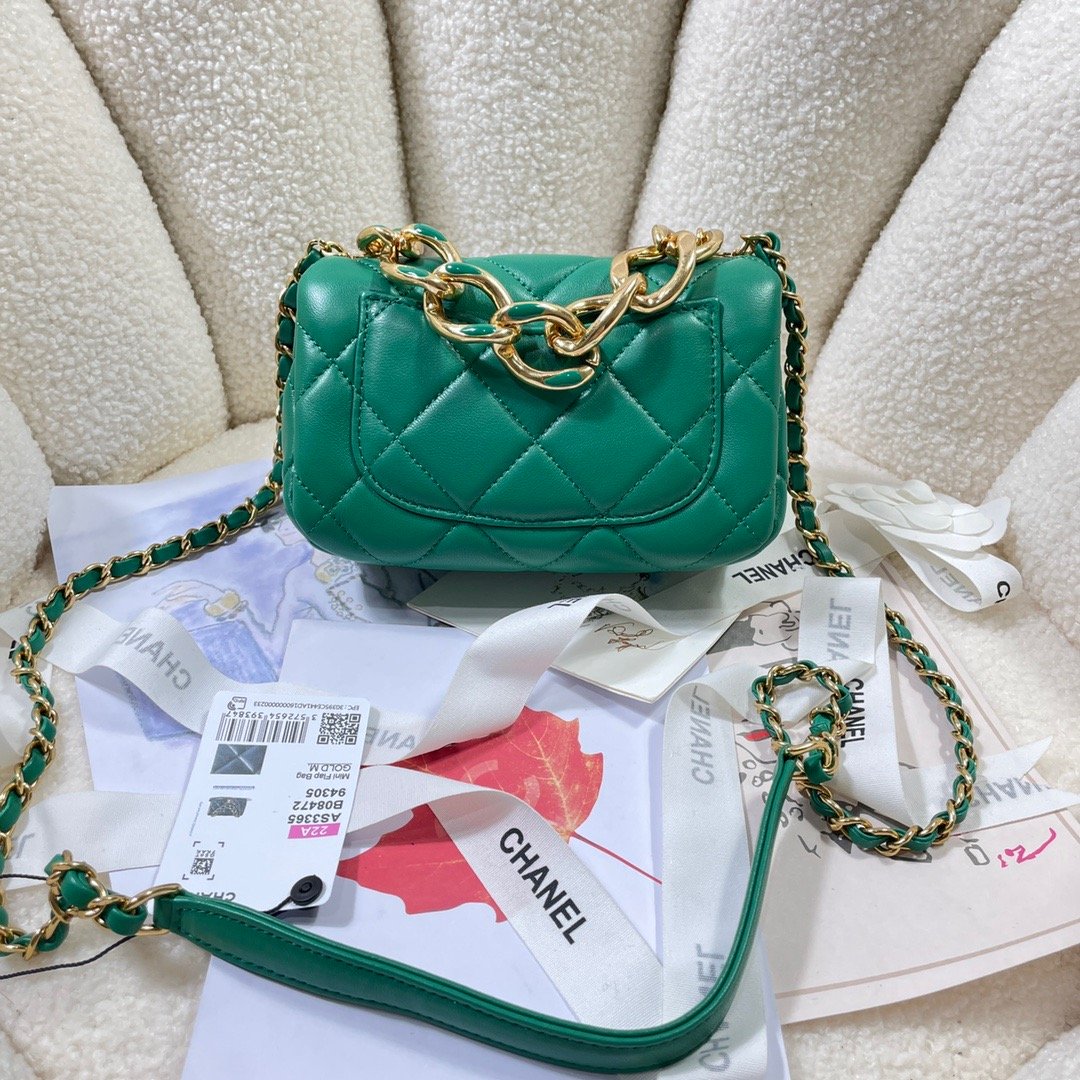 ChanelMini Flap Bag Gold Hardware Green For Women, Women&#8217;s Handbags, Shoulder Bags 6.7in/17cm AS3365