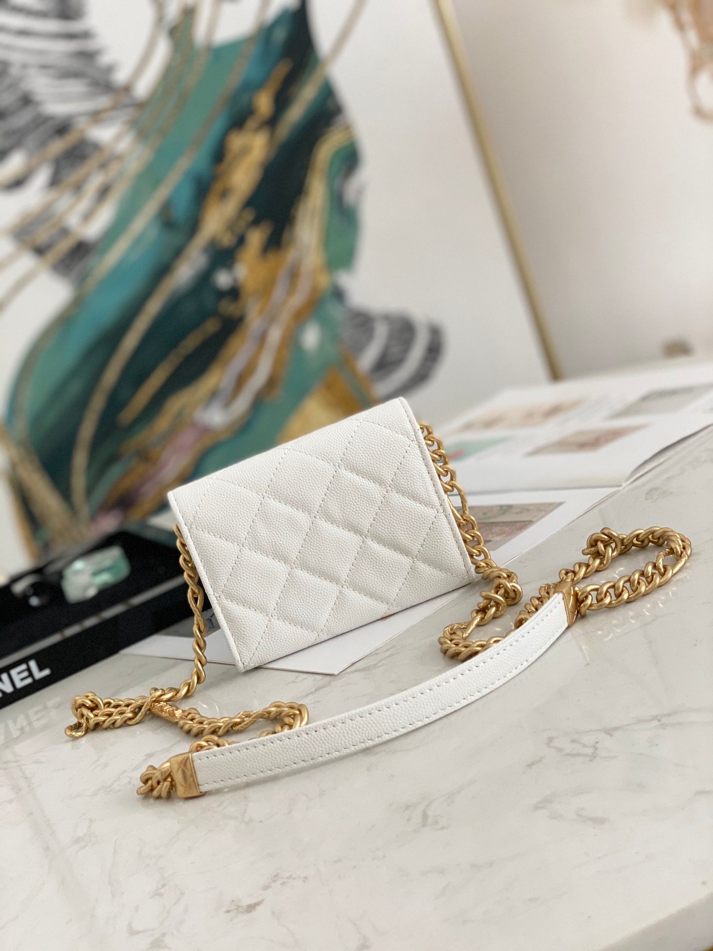 ChanelMini Flap Bag Gold Toned Hardware White For Women 4.7in/12cm